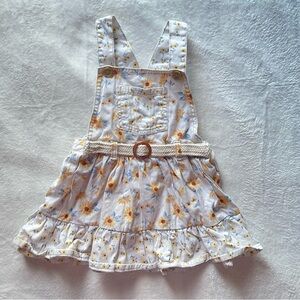 Floral Denim Overall Dress with Belt